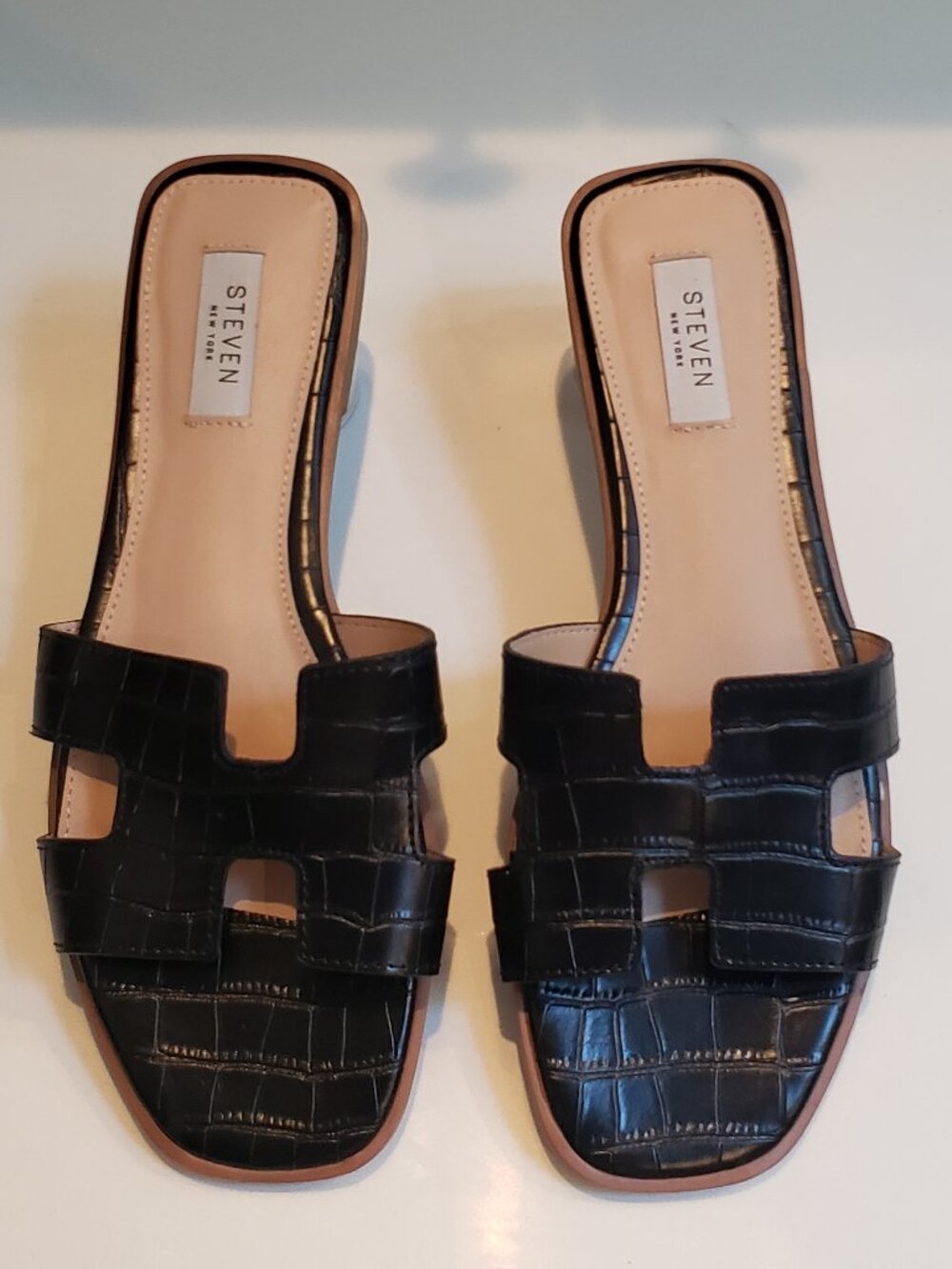 Steven New York Hanna Flat Slide Black Croc Embossed Sandal Size 9.5